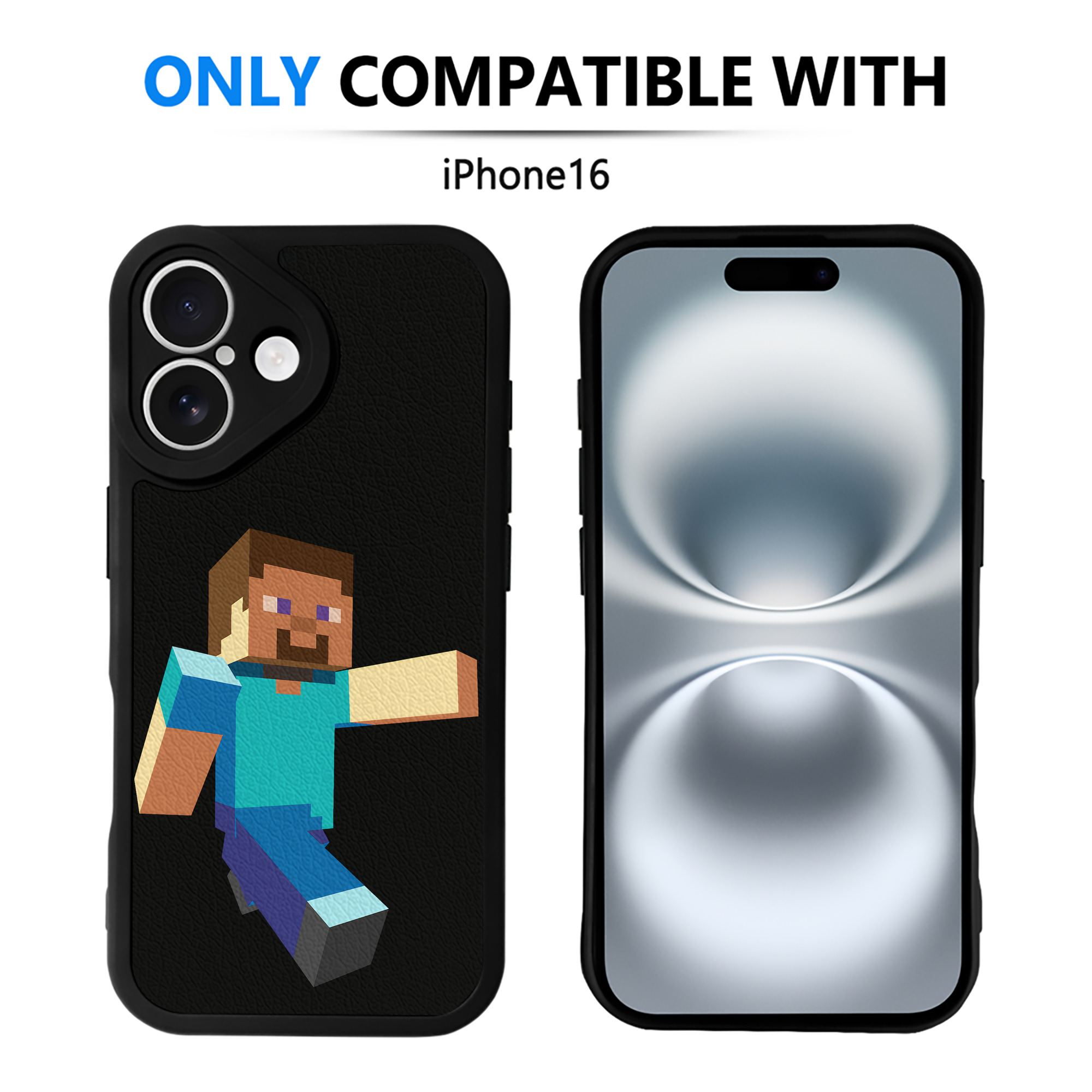 （画像用） マインクラフト ブロックの世界 Minecraft MC Block world 【iPhone 16シリーズ対応】シリコンスマホケース（レザー調） 材質：シリコン